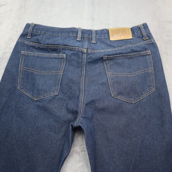 Code One Pants Mens 38 Blue Denim High Waist Flat Front Straight Leg Jeans - Picture 15 of 16